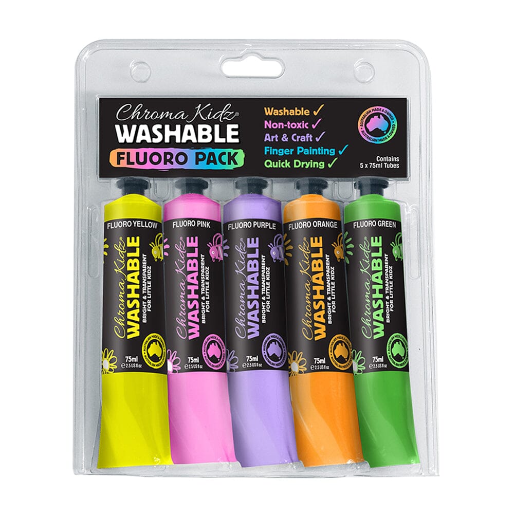 Chroma Kidz Washable Acrylic Fluoro Paint 5x75mL Set