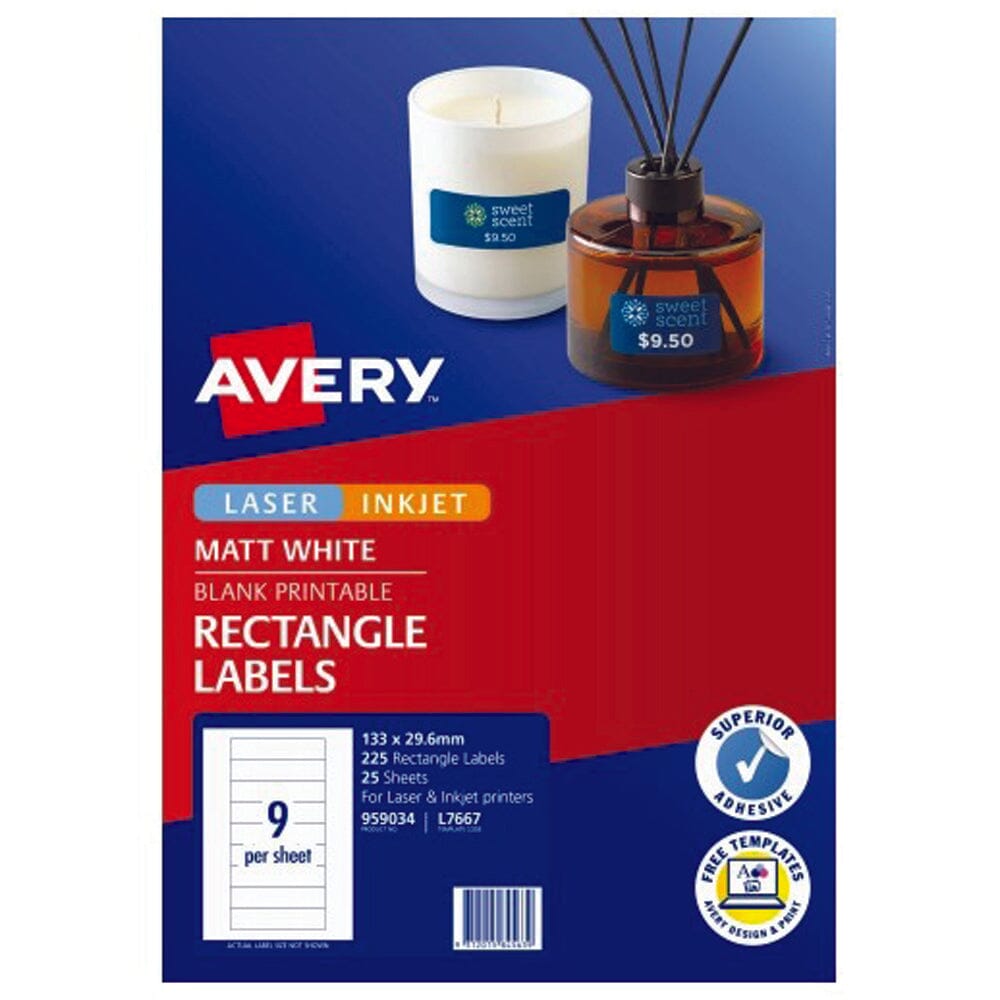Avery Multi Purpose Label L7667 White Laser Inkjet 9 Up 25 Sheets