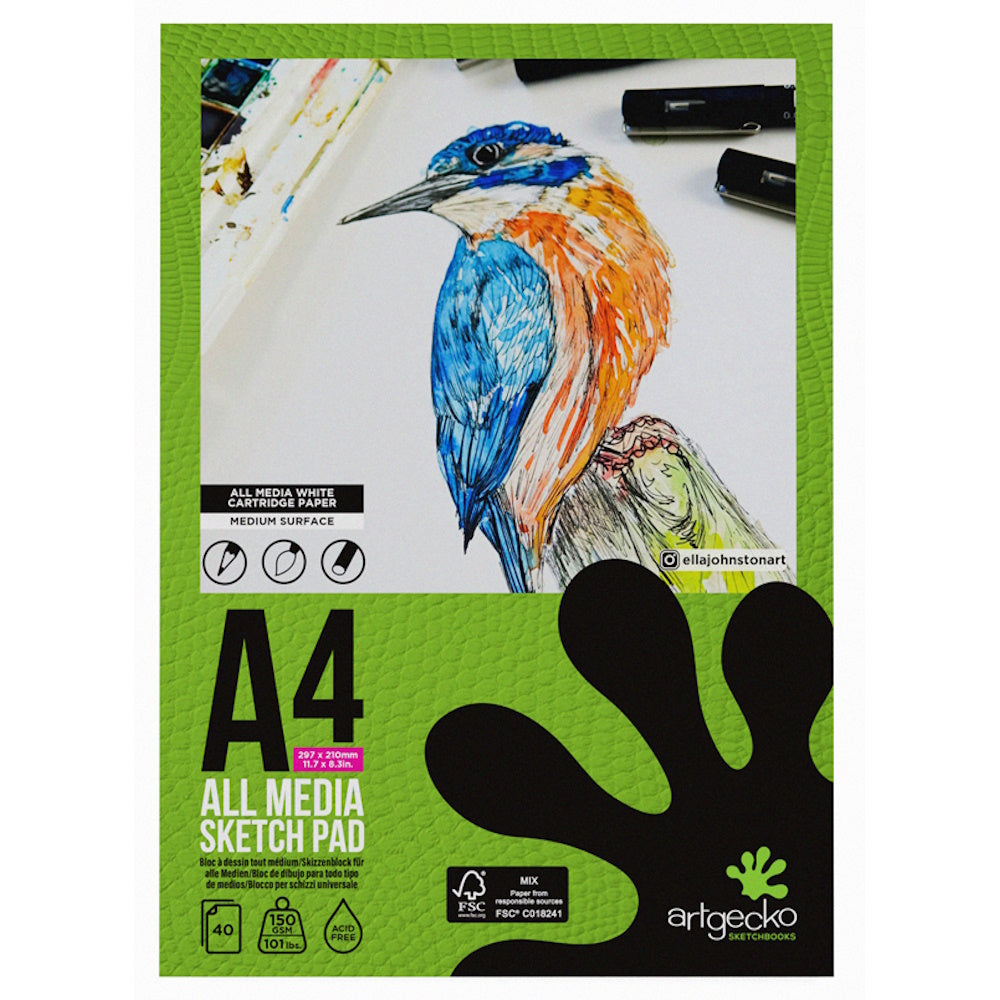 Artgecko Pro All Media Sketchpad A4 40 Sheets 150gsm White Paper