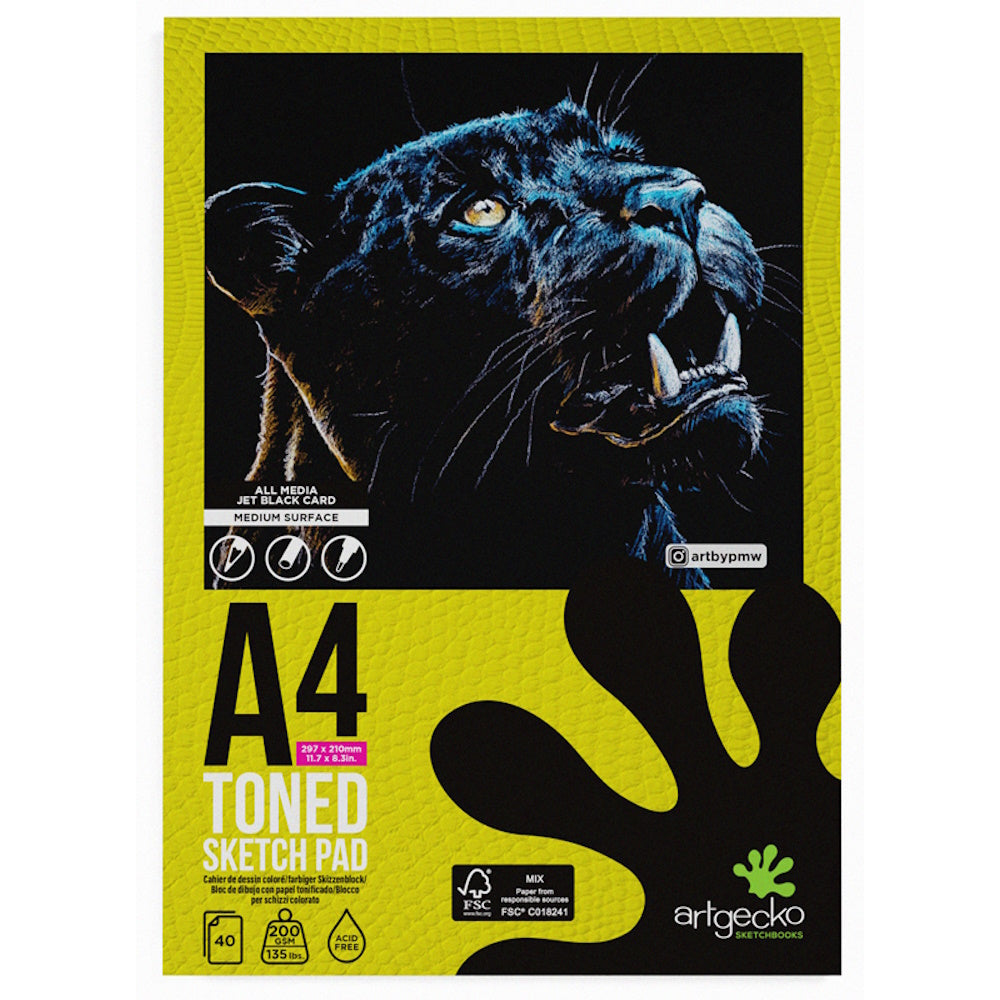 Artgecko Pro Toned Sketchpad A4 40 Sheets 200gsm Black Card