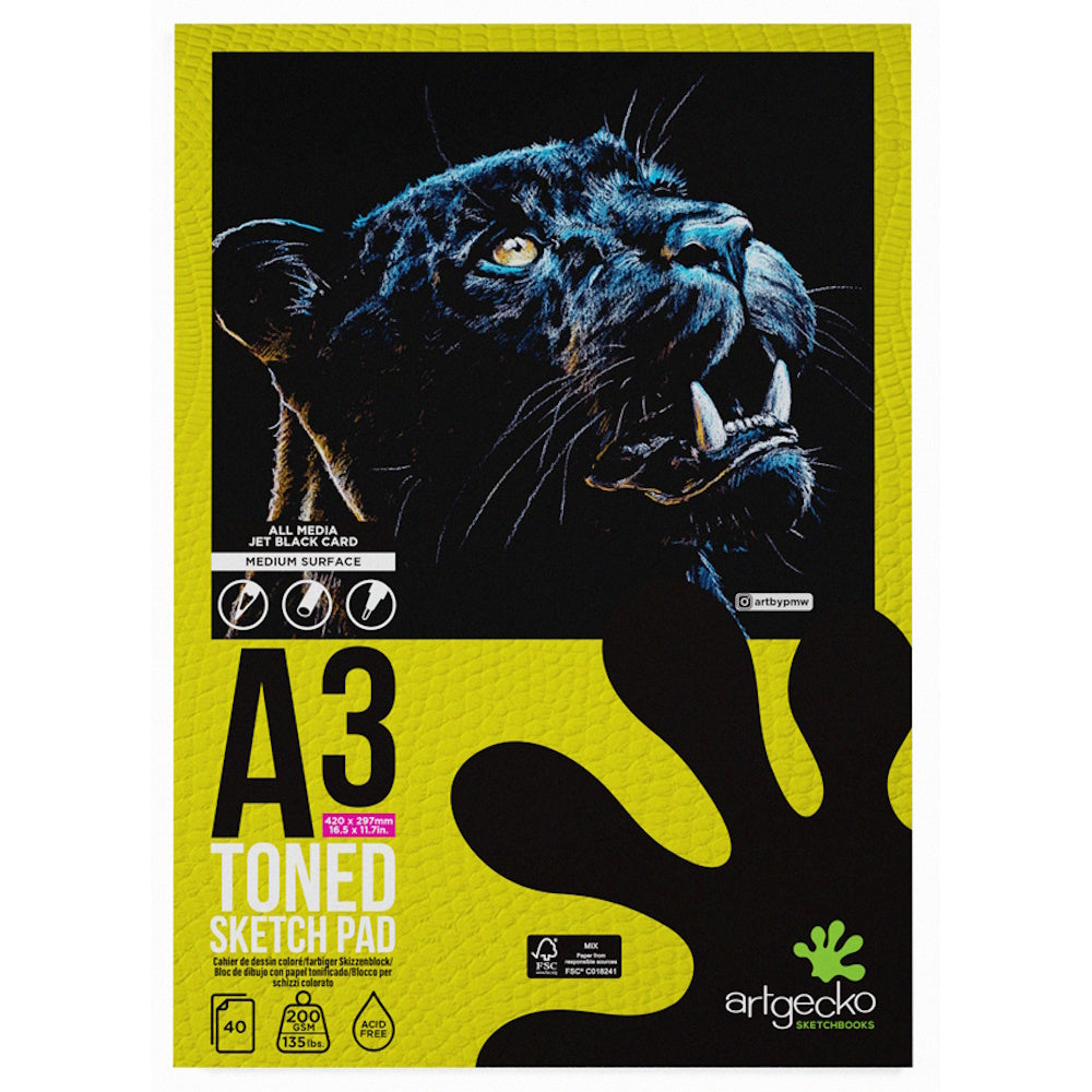 Artgecko Pro Toned Sketchpad A3 40 Sheets 200gsm Black Card