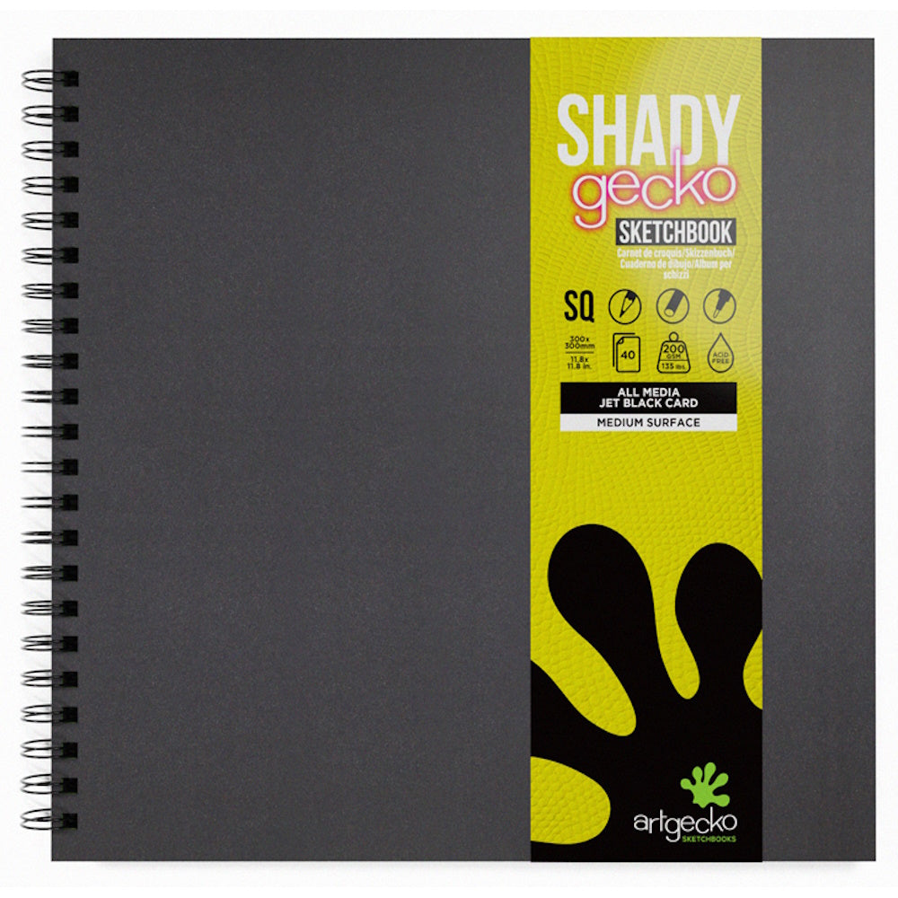 Artgecko Shady Sketchbook 300mm Square 80 Pages 40 Sheets 200gsm Black Toned Card