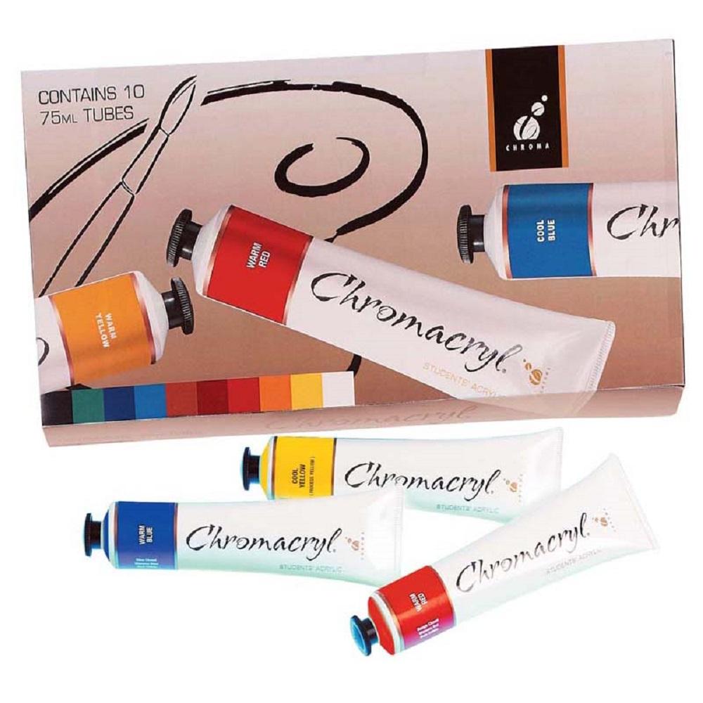 Chroma Chromacryl Acrylic Paint Student 10x75mL Set