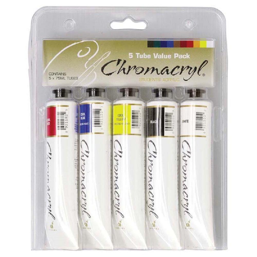 Chroma Chromacryl Acrylic Paint 5x75mL Set