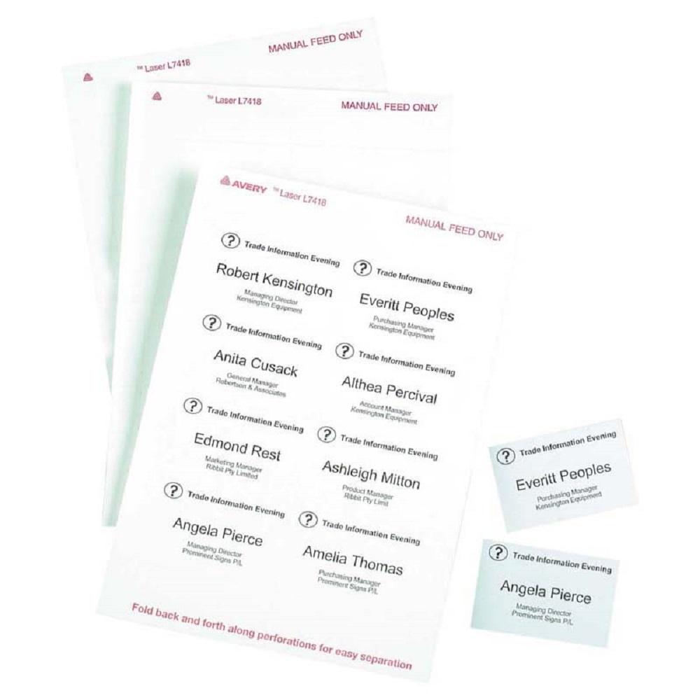 Avery Name Badge Labels L7418 86.5x55.5mm 25 Sheets